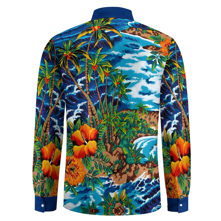 Men's Casual Hawaiian Coconut Palm Printed Long Sleeve Shirt 2403000599