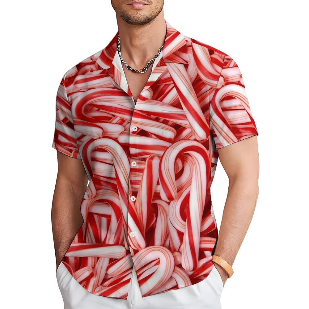 Christmas Candy Cane Casual Short Sleeve Shirt 2409006136