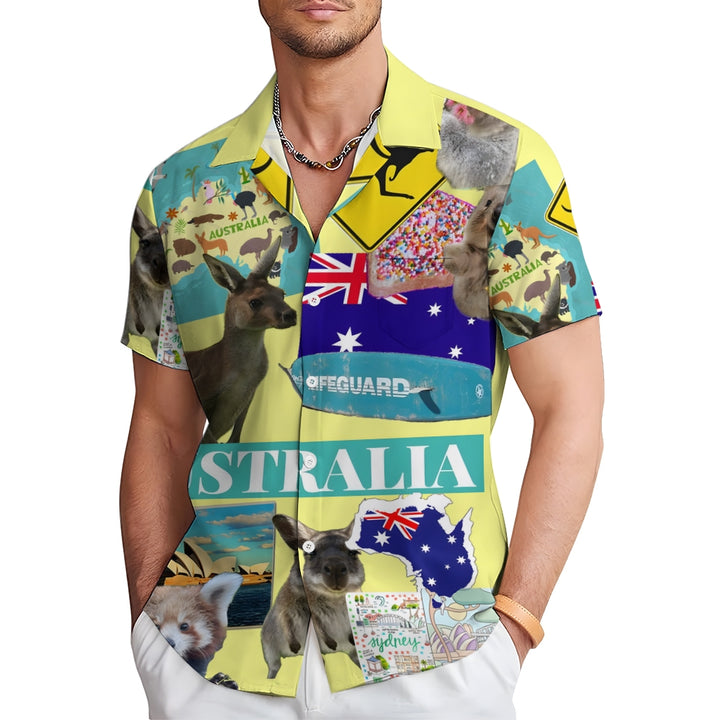 Australia Day Animal Print Casual Short Sleeve Shirt 2411011527