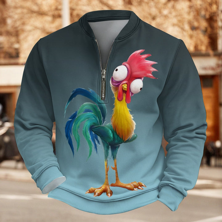 Men's Gradient Funny Rooster Casual Zip Sweatshirt 2411004113