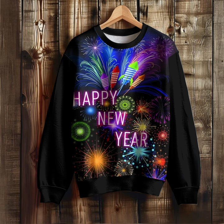 Happy New Year Fireworks Print Unisex Sweatshirt 2410009086