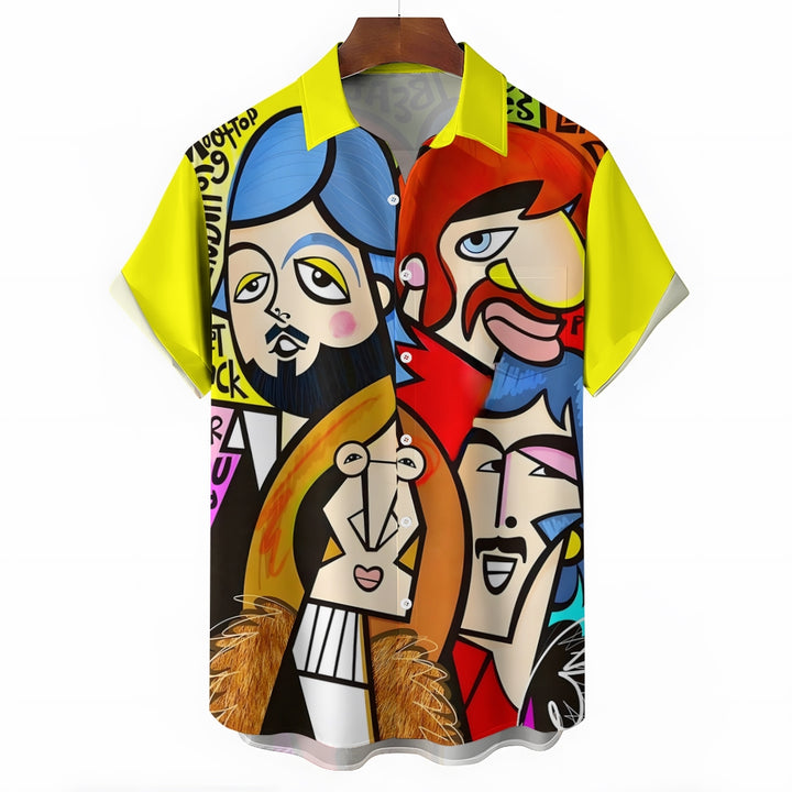 Rock Band Abstract Art Print Casual Short Sleeve Shirt 2403000908