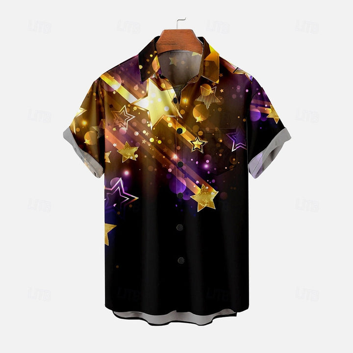 Men's Gold Star 3D Printing Pocket Stretch Hawaiian Shirt