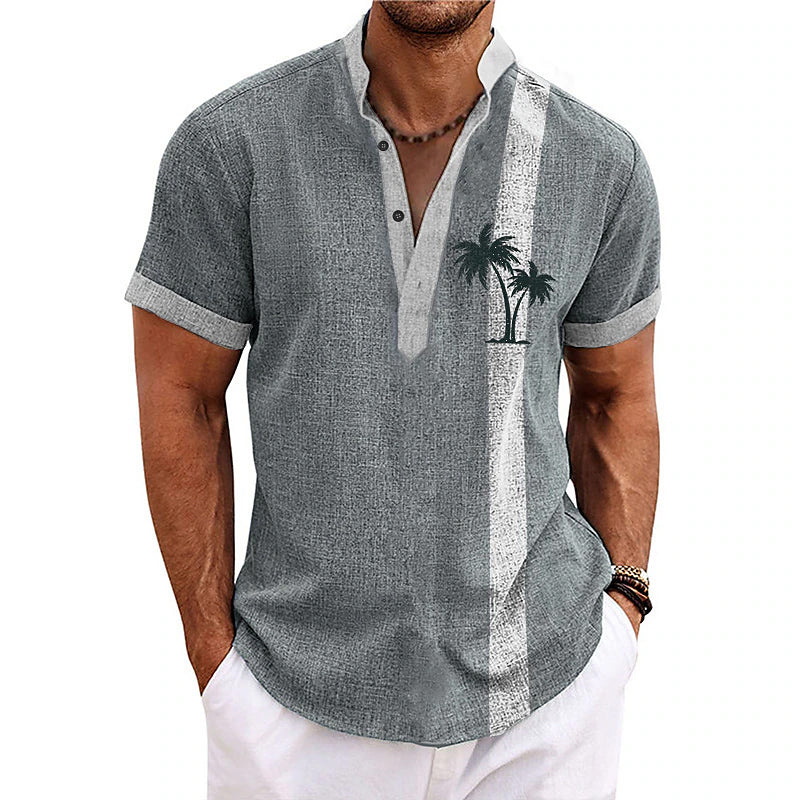 Men's Linen Coconut Tree Striped Graphic Prints Shirt