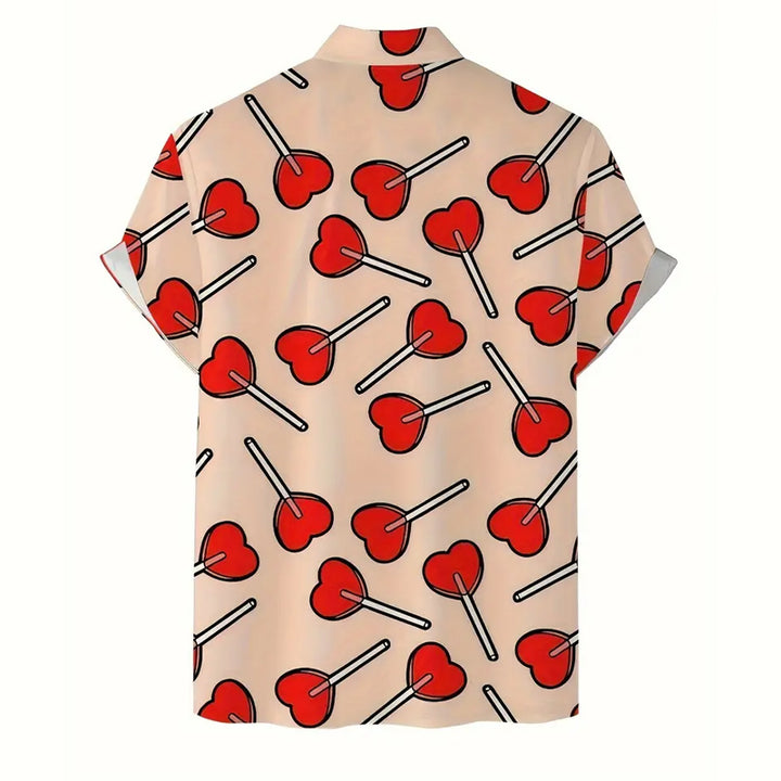 Men's Casual Love Heart Print Short Sleeve Shirt