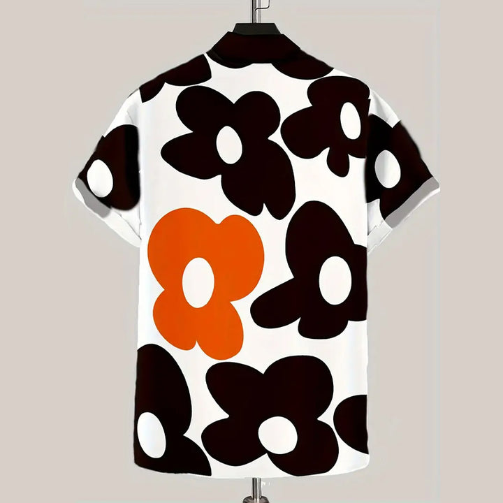 Men's Floral Color Block Design Print Short Sleeve Shirt