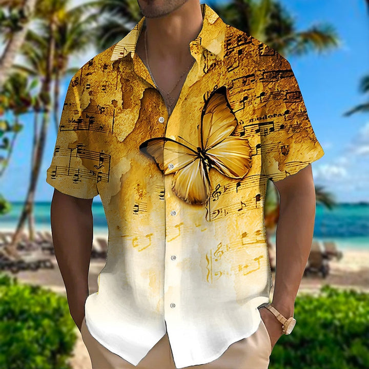 Men's Butterfly Music Notes Graphic Prints Turndown Shirt