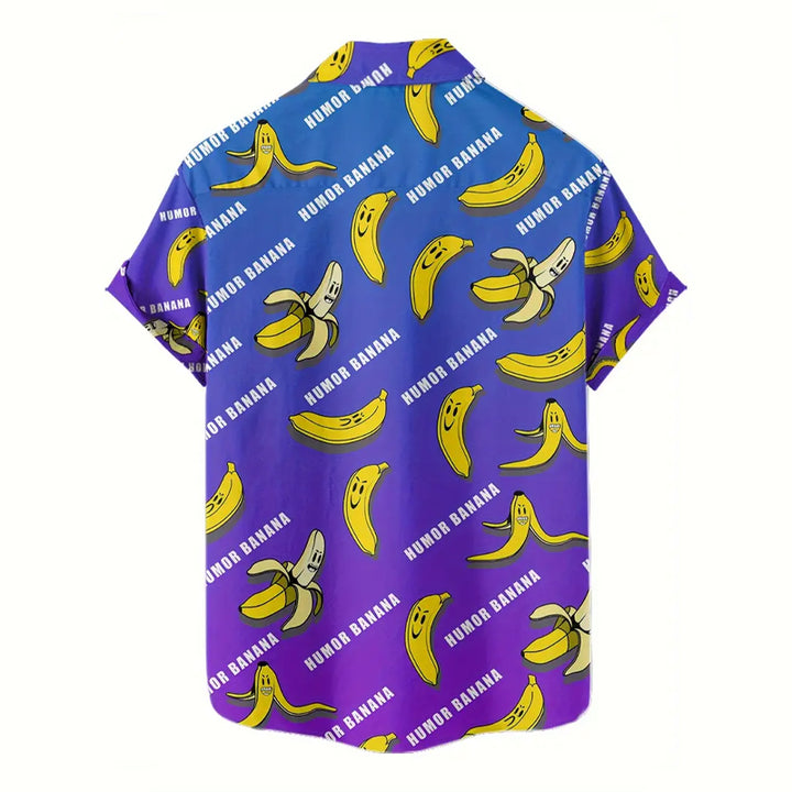 Men's Colorful Cartoon Humor Banana Pattem Shirt