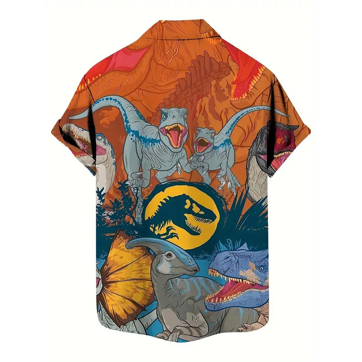 Men's Fashion Dinosaur Pattern Design Short Sleeve Shirt