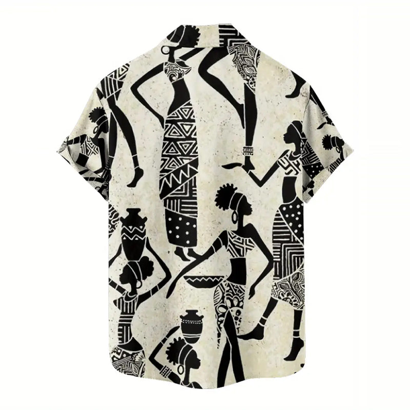 Men's casual with figure print pattern buttons Hawaiian shirt