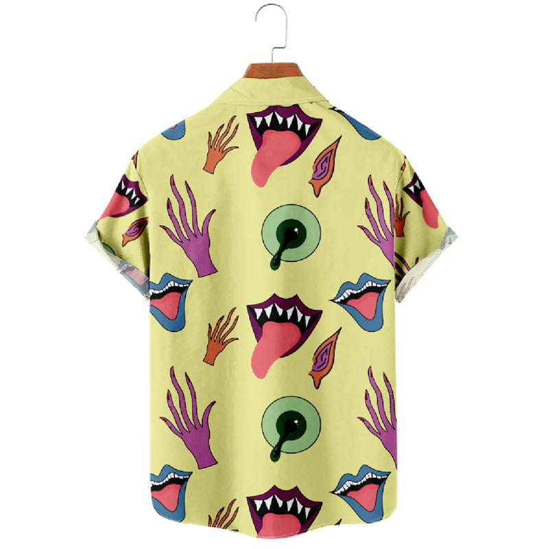 Men's Tongue Illustration Button-Up Shirt 2409007440