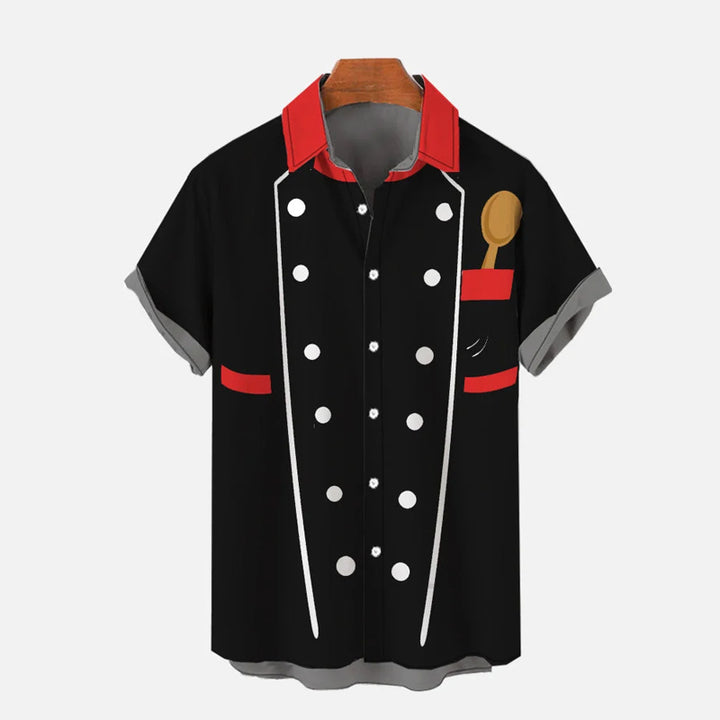 Black Chef Uniform Printing Costume Short Sleeve Shirt