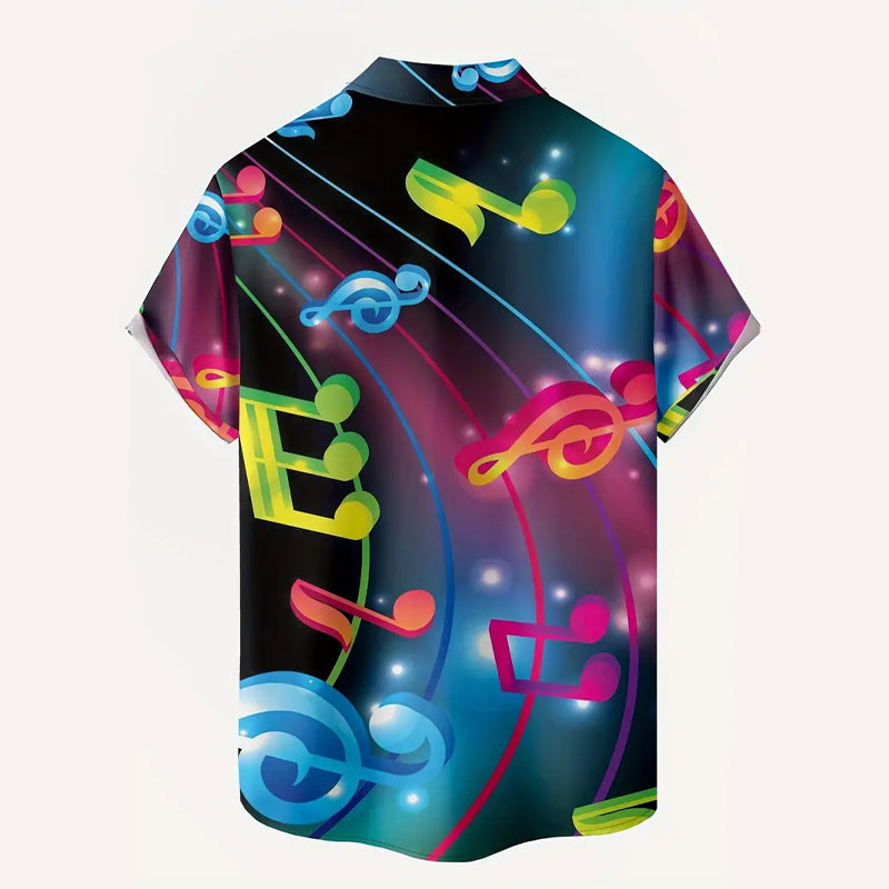 Men's colorful musical note print short-sleeved shirt