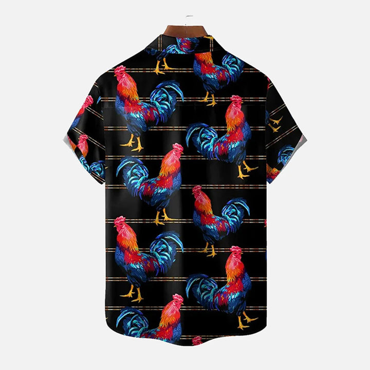 Men's Rooster Printed Short Sleeve Shirt