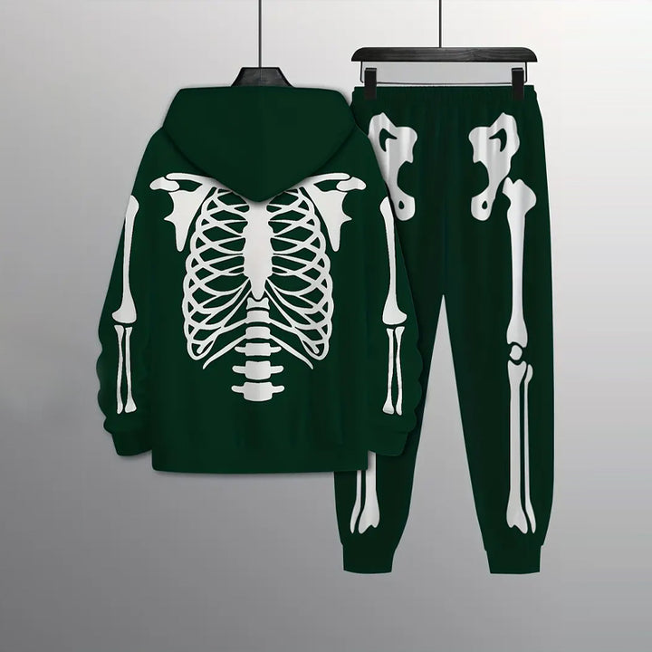 2-Piece Skull Pattern Hoodie and Sweatpants Set