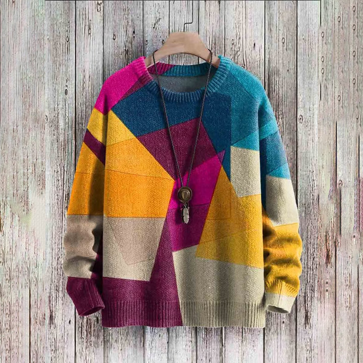 Vintage Geometry Art Print Casual Knit Pullover Sweater