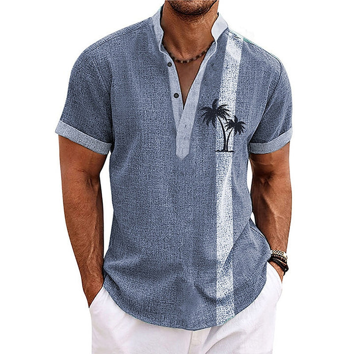 Men's Linen Coconut Tree Striped Graphic Prints Shirt