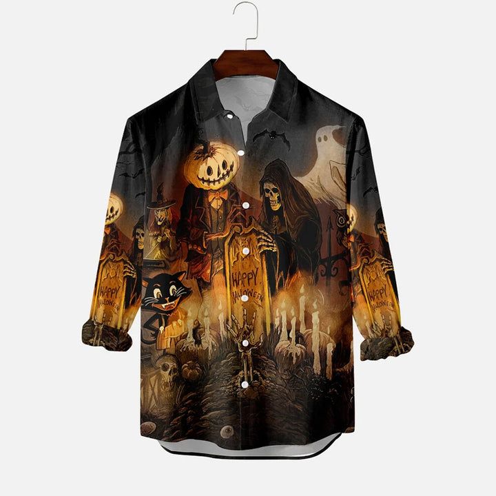 Men's Vintage Halloween Movie Poster Graphic Long Sleeve Shirt