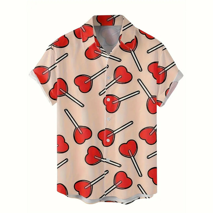 Men's Casual Love Heart Print Short Sleeve Shirt