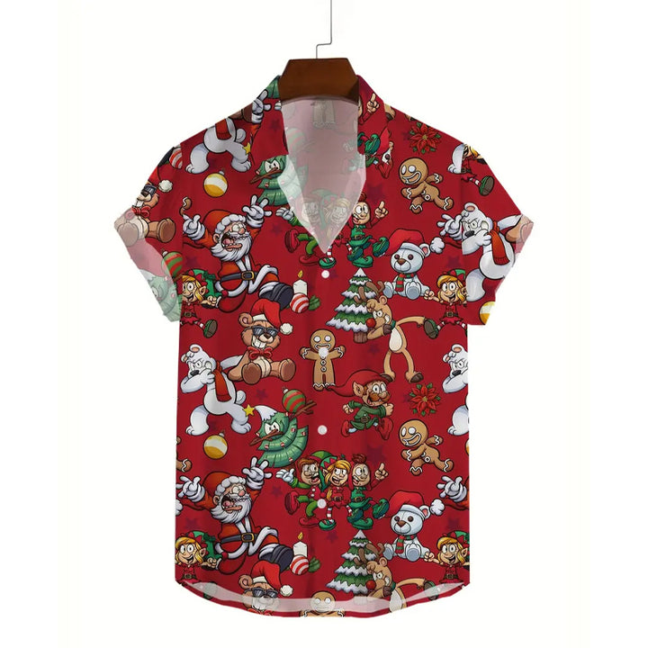 Men's Christmas Day Print Casual Short Sleeve Shirt