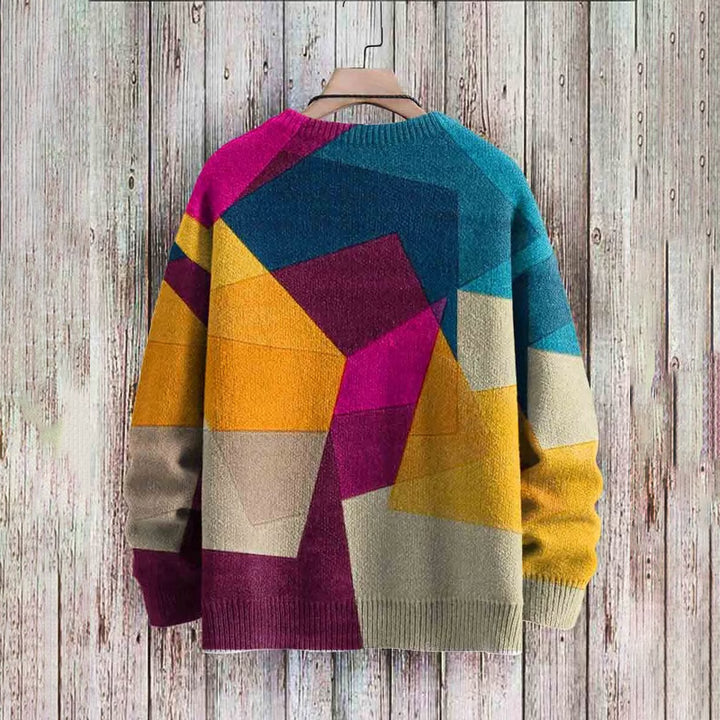 Vintage Geometry Art Print Casual Knit Pullover Sweater