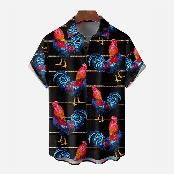 Men's Rooster Printed Short Sleeve Shirt