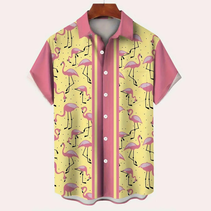 Men's Trendy Flamingo Print Shirt Lapel Collar Shirts