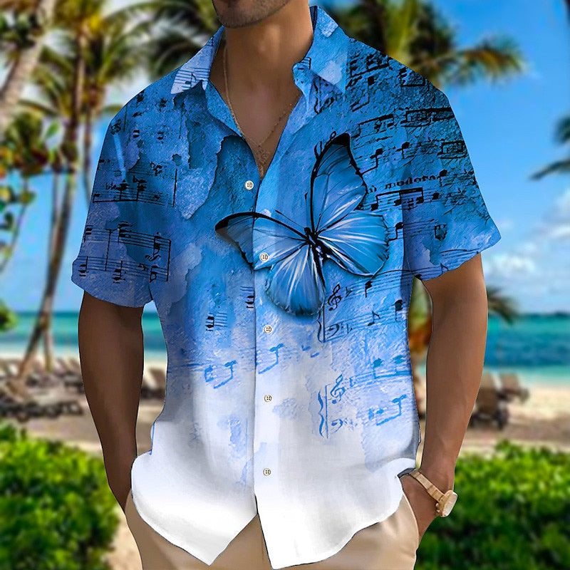 Men's Butterfly Music Notes Graphic Prints Turndown Shirt