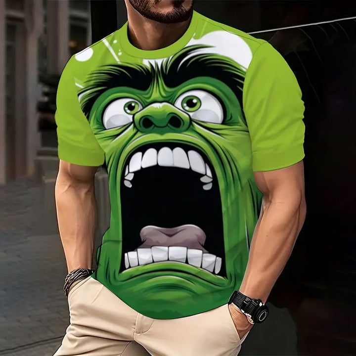 Men's Green Giant Pattern 3D Print Crew Neck Short Sleeve T-shirt 2408006328