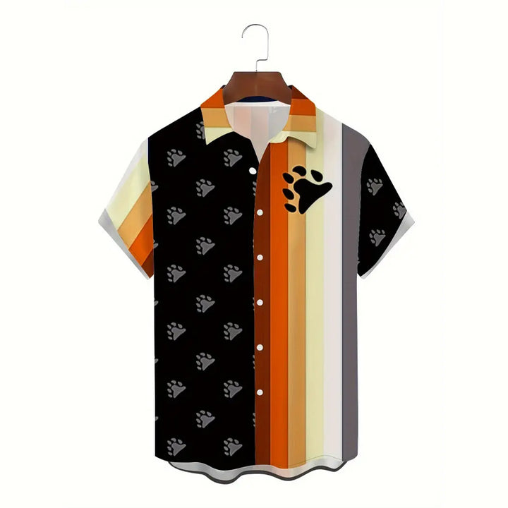 Men's Animal Paw & Contrast Color Stripes Print Shirt