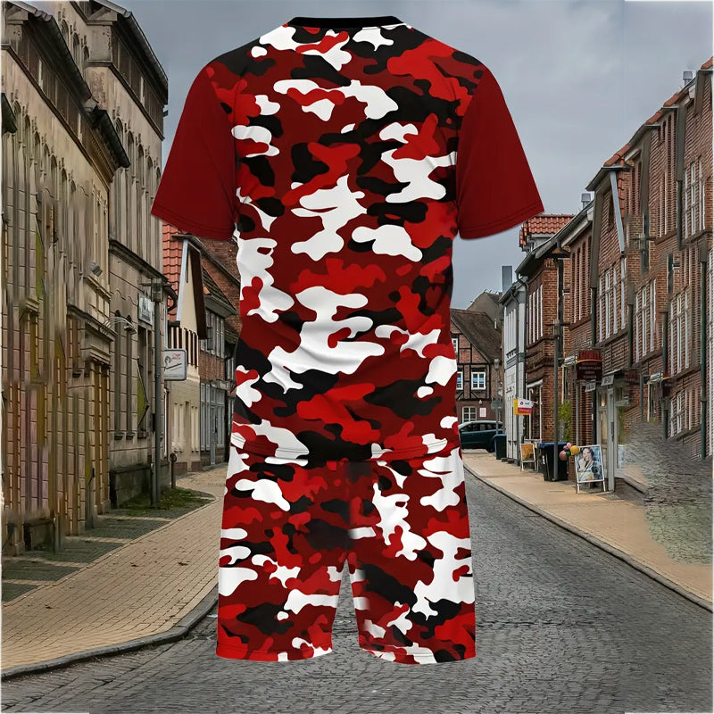 Camo Graphic Print Crew Neck Short Sleeve T-Shirt & Shorts Set