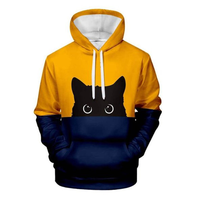 Unisex Black Cat Contrasting colors Hoodie