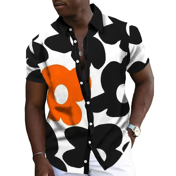 Men's Floral Color Block Design Print Short Sleeve Shirt