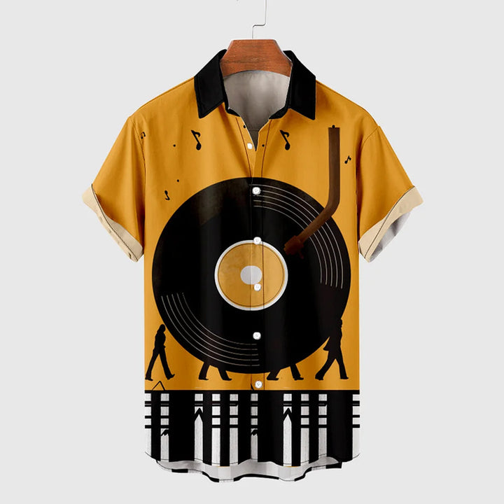 Men's Music Elements Record Printing Short Sleeve Shirt