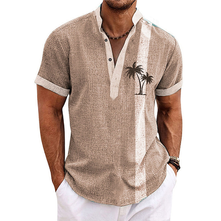 Men's Linen Coconut Tree Striped Graphic Prints Shirt