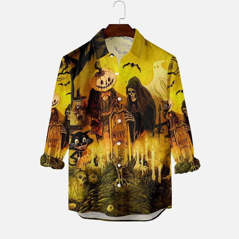 Men's Vintage Halloween Movie Poster Graphic Long Sleeve Shirt