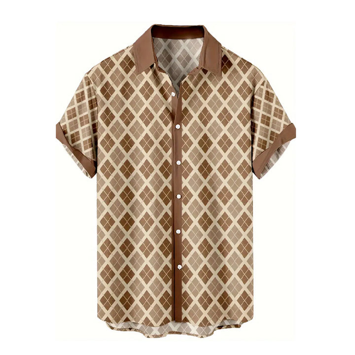 Men's plaid patchwork printed casual shirt