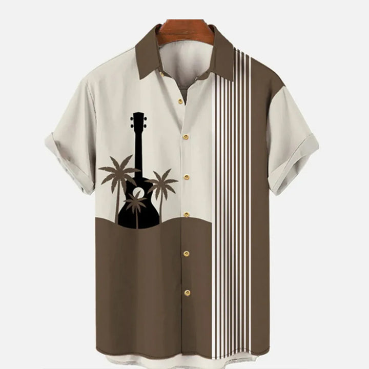 Men's guitar contrast stripe short-sleeved shirt