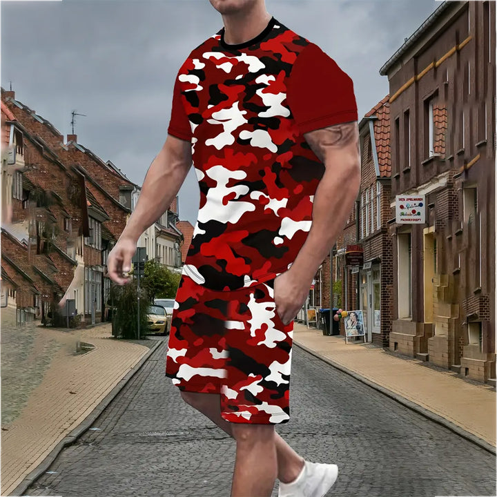 Camo Graphic Print Crew Neck Short Sleeve T-Shirt & Shorts Set