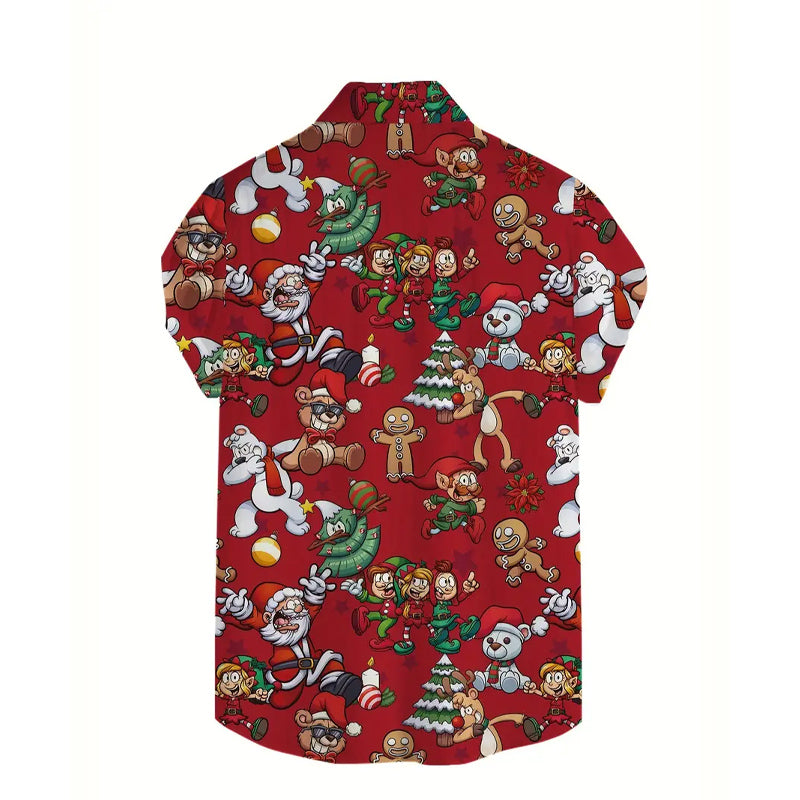 Men's Christmas Day Print Casual Short Sleeve Shirt