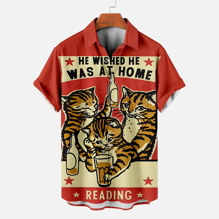 Men's Funny Cat Animal Printed Short Sleeve Shirt