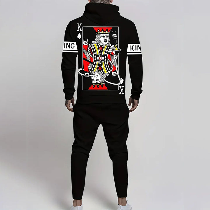 Men's Poker K Of Spades Pattern Print Hoodie & Sweatpants Set 2410007827