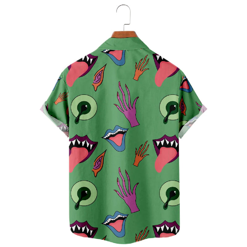 Men's Tongue Illustration Button-Up Shirt 2409007440