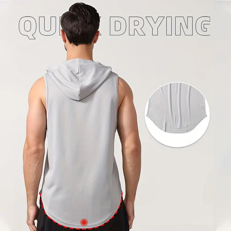 Men's Breathable Funny Letter Print Sleeveless Hooded Tank Top