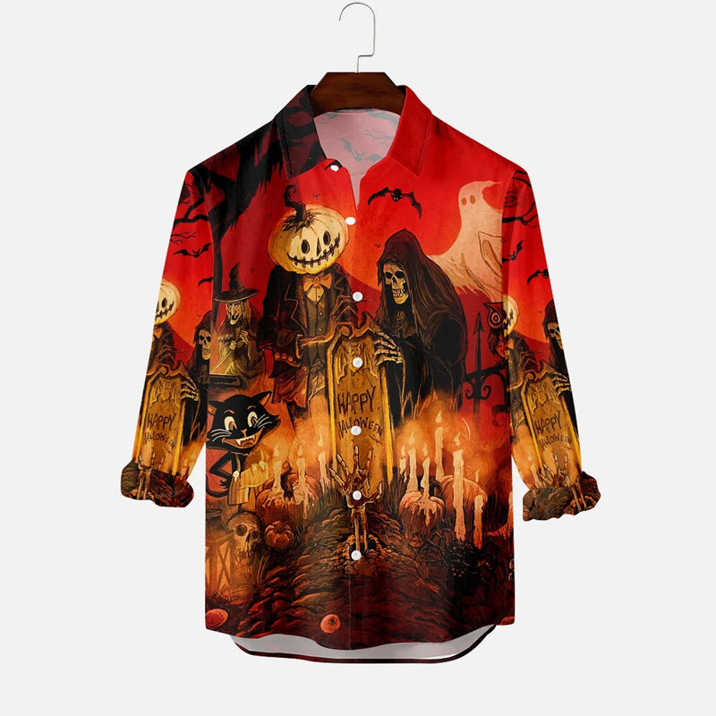 Men's Vintage Halloween Movie Poster Graphic Long Sleeve Shirt