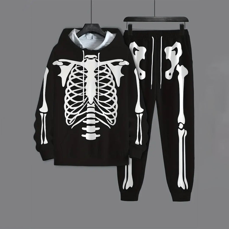 2-Piece Skull Pattern Hoodie and Sweatpants Set