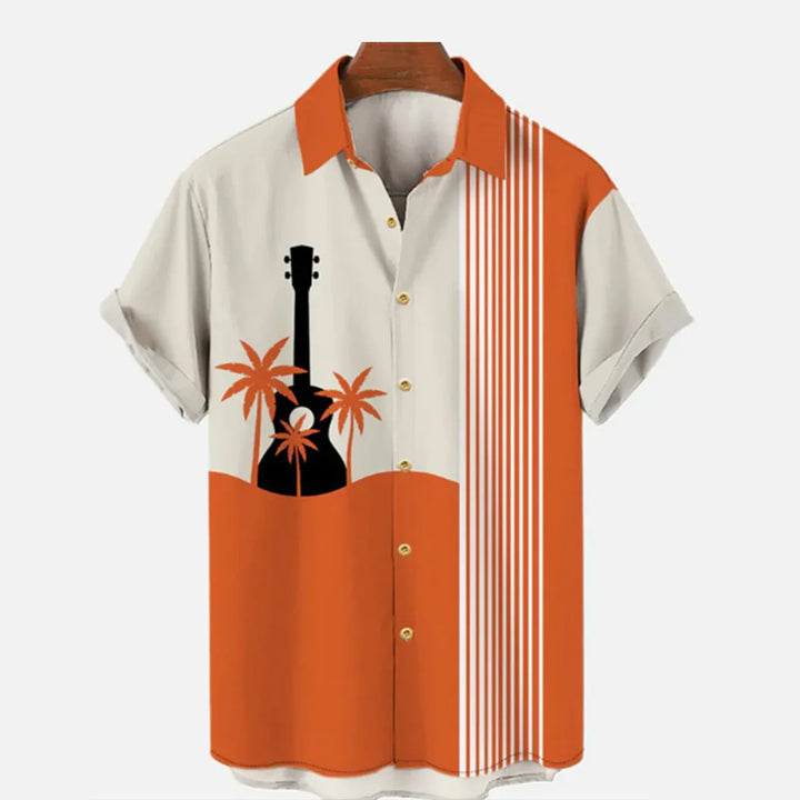 Men's guitar contrast stripe short-sleeved shirt