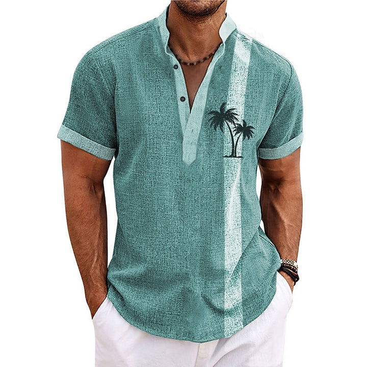 Men's Linen Coconut Tree Striped Graphic Prints Shirt