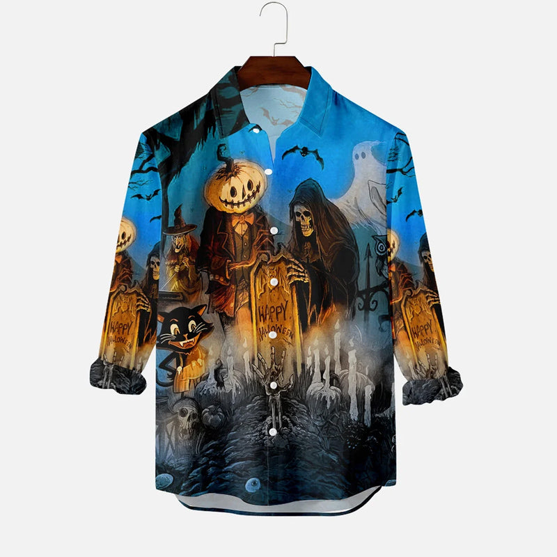 Men's Vintage Halloween Movie Poster Graphic Long Sleeve Shirt