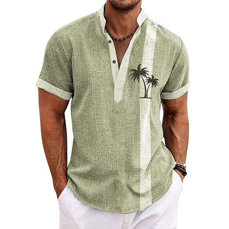 Men's Linen Coconut Tree Striped Graphic Prints Shirt